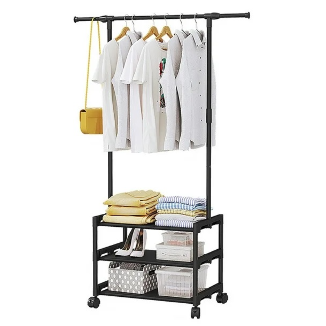 Organizator mobil haine si incaltaminte cu bara pentru umerase si 3 polite - Suport multifunctional
