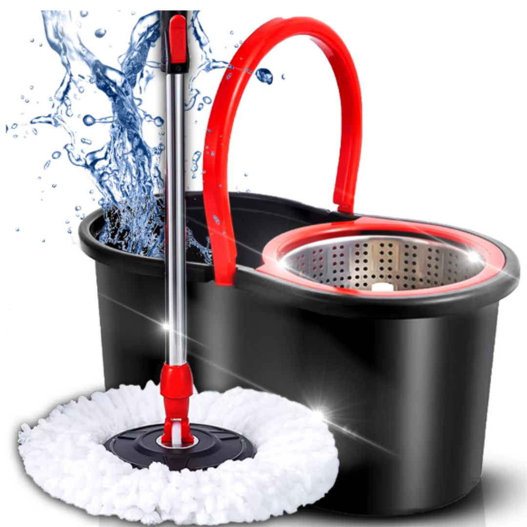Mop Rotativ cu Galeata 8L si Sistem de Stoarcere - Set Complet cu 2 Rezerve Microfibra