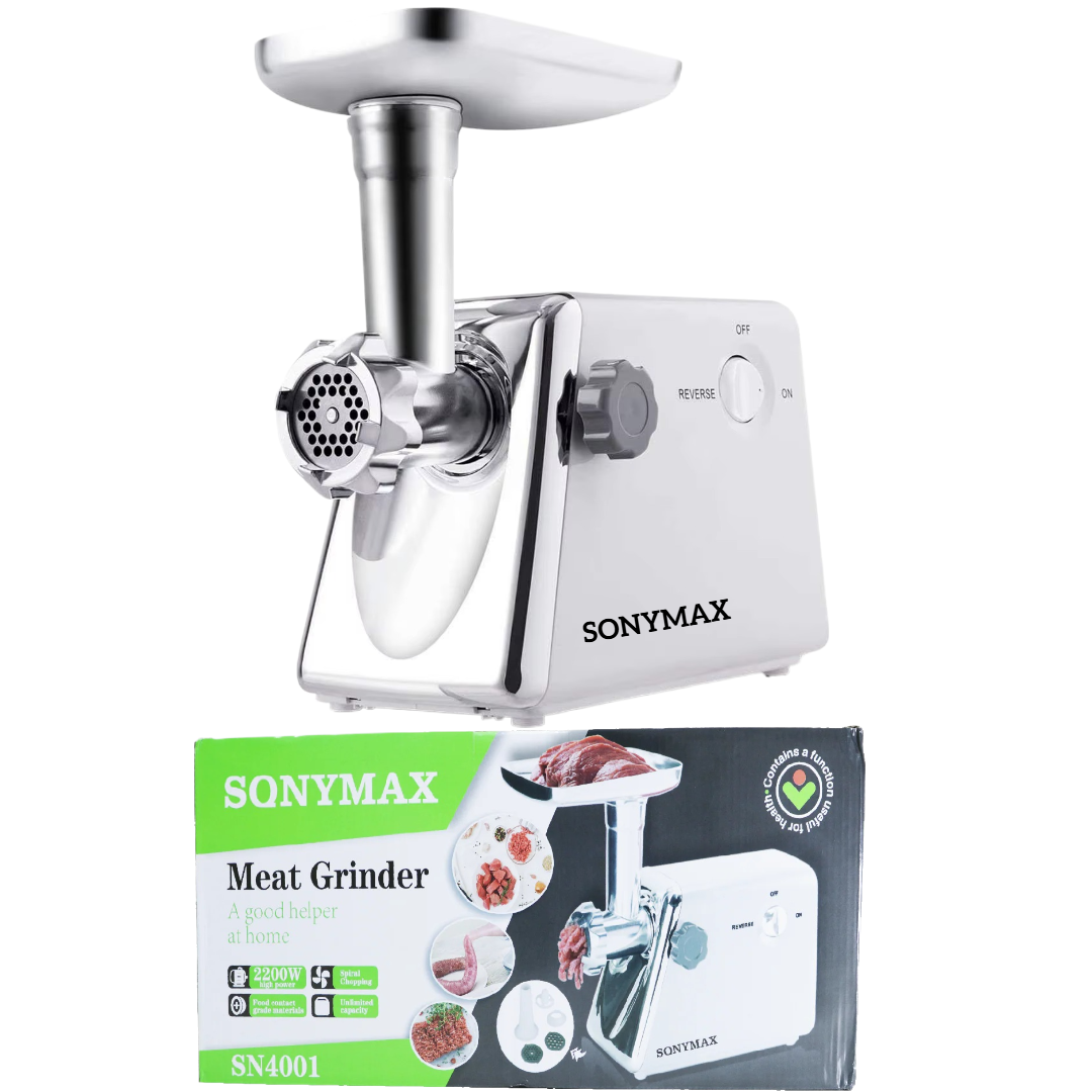 Masina de Tocat Carne Electrica SonyMax SN4001 - 2200W, Inox, 40kg/h, Accesorii Carnati si Kebbe