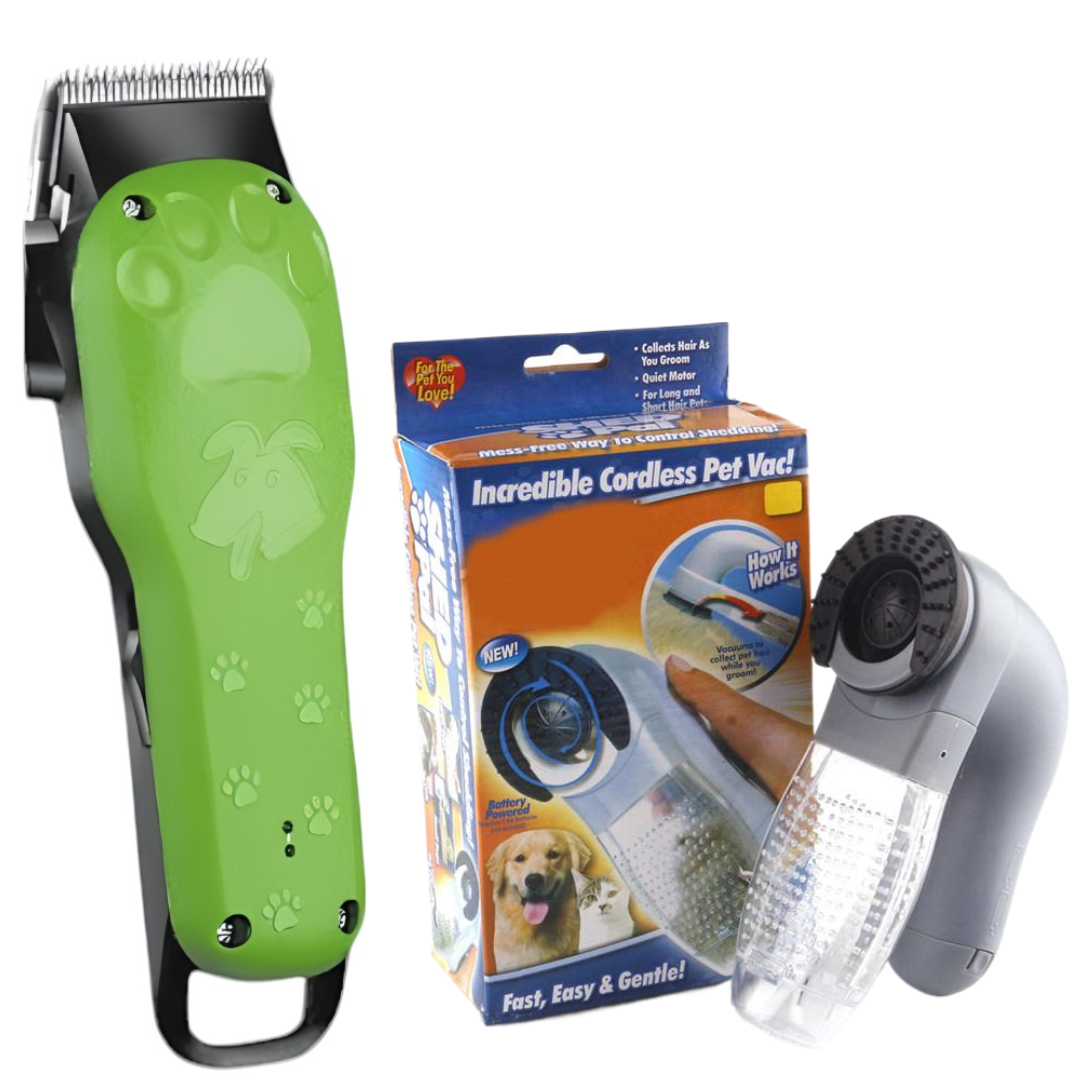 Pachet Aparat de Tuns Profesional pentru Animale Kemei KM-CW10 - Motor Silentios si Lame Ascutite + Aspirator Perie Pentru Inlaturarea Parului de Animale 