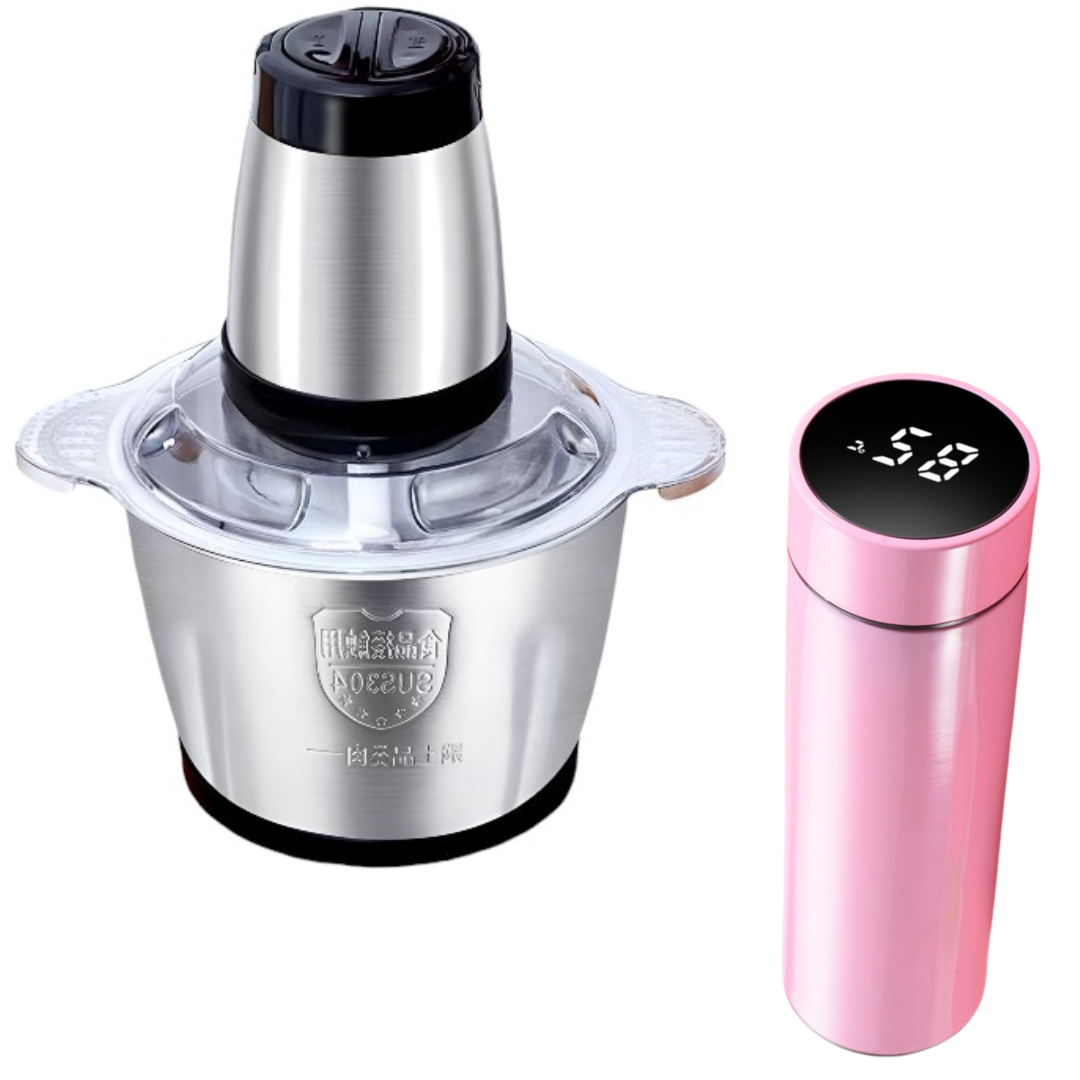 Tocator Electric Profesional 3L - Vas Inox, Motor Puternic + Termos Smart cu Afisaj LCD Digital 500ml - Otel Inoxidabil Premium