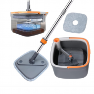 Set Mop Rotativ cu Galeata si Separator Apa, Maner Inox si 2 Capete Microfibra