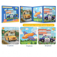 Puzzle Magnetic 3 in 1 pentru Copii - Set Educativ cu Vehicule (Masina Politie, Avion, Autobuz) - Jucarie Dezvoltare Logica 3-5 ani
