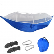 Hamac Dublu cu Plasa Tantari 150x200cm - Material Parasuta Rezistent, Buzunar Accesorii si Geanta Transport Inclusa, Bleu