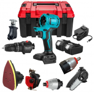 Trusa Scule Multifunctionala 7 in 1 - 48V Li-Ion, 2 Acumulatori, 7 Capete Interschimbabile pentru Gaurire, Taiere, Slefuire