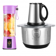 Pachet Profesional: Tocator Electric 5L Inox pentru Carne si Legume + Blender Portabil Mini USB, 6 Lame, 2 Recipiente 400 ml