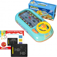 Pachet Jucarii Educative 2in1 Volan Interactiv Copii cu Sunete si Alimentare USB + Tabla Magnetica 380 Bile cu Stilou, 3-6 Ani