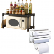Pachet Raft Organizator Multifunctional pentru Cuptor cu Microunde + Suport perete triplu dispenser bucatarie