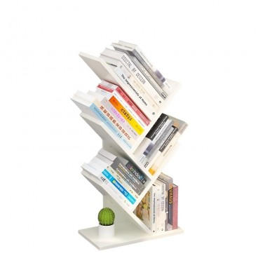 Raft pentru carti design copac - Biblioteca din lemn MDF cu 4 rafturi, organizator modern alb