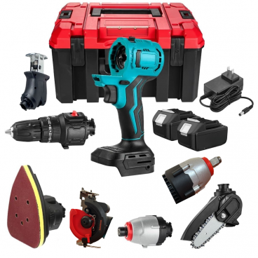 Trusa Scule Multifunctionala 7 in 1 - 48V Li-Ion, 2 Acumulatori, 7 Capete Interschimbabile pentru Gaurire, Taiere, Slefuire