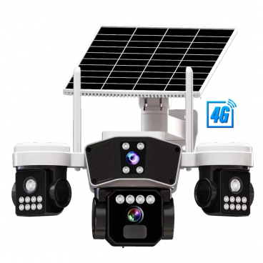 Camera Supraveghere Solara 4G cu 3 Lentile, Rotire Automata, Urmarire Inteligenta, Night Vision Color,  Control Telefon V380 Pro